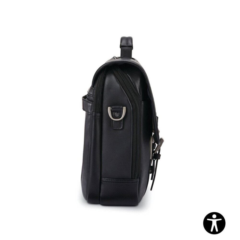 Samsonite Black Classic Leather Flapover Business Satchel Bag—Fits 2 Laptops - Picture 11 of 16